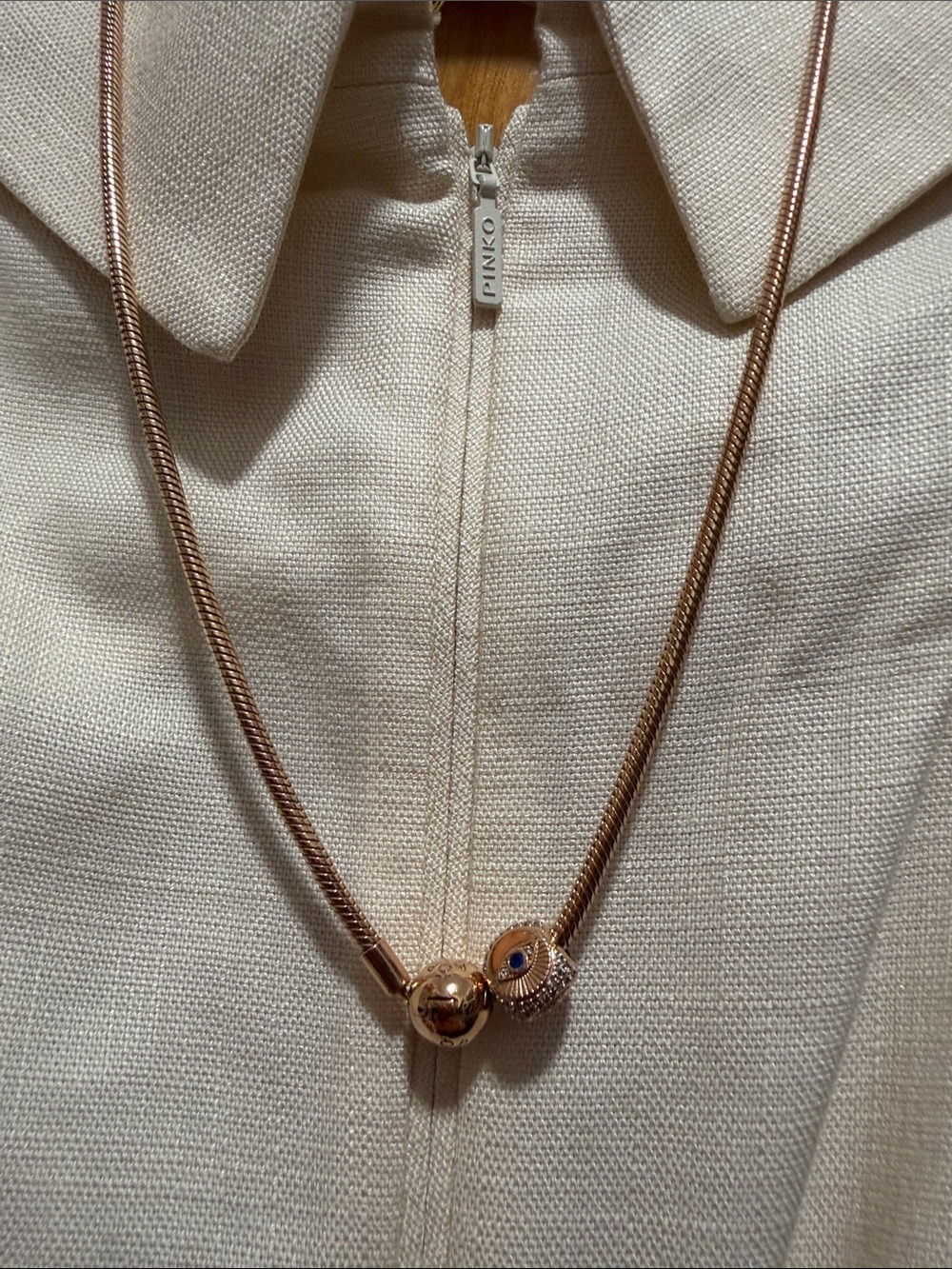 Pandora  Rose Gold-Tone Beaded Snake Chain Necklace - Elegant Gold Accent